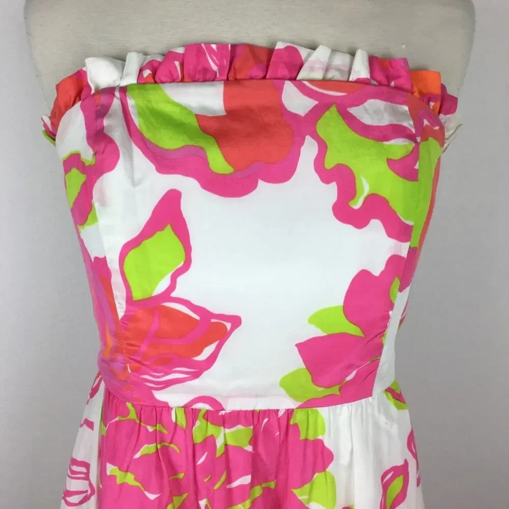 Lilly Pulitzer Pink Green Whtie  Floral Strapless Fit & Flare  Dress size 4 - Picture 11 of 12